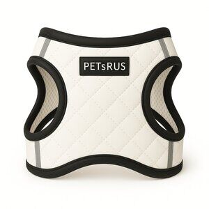 PETsRUS Step In Vest Dog Harness Quilted Vegan Leather White Black Reflective